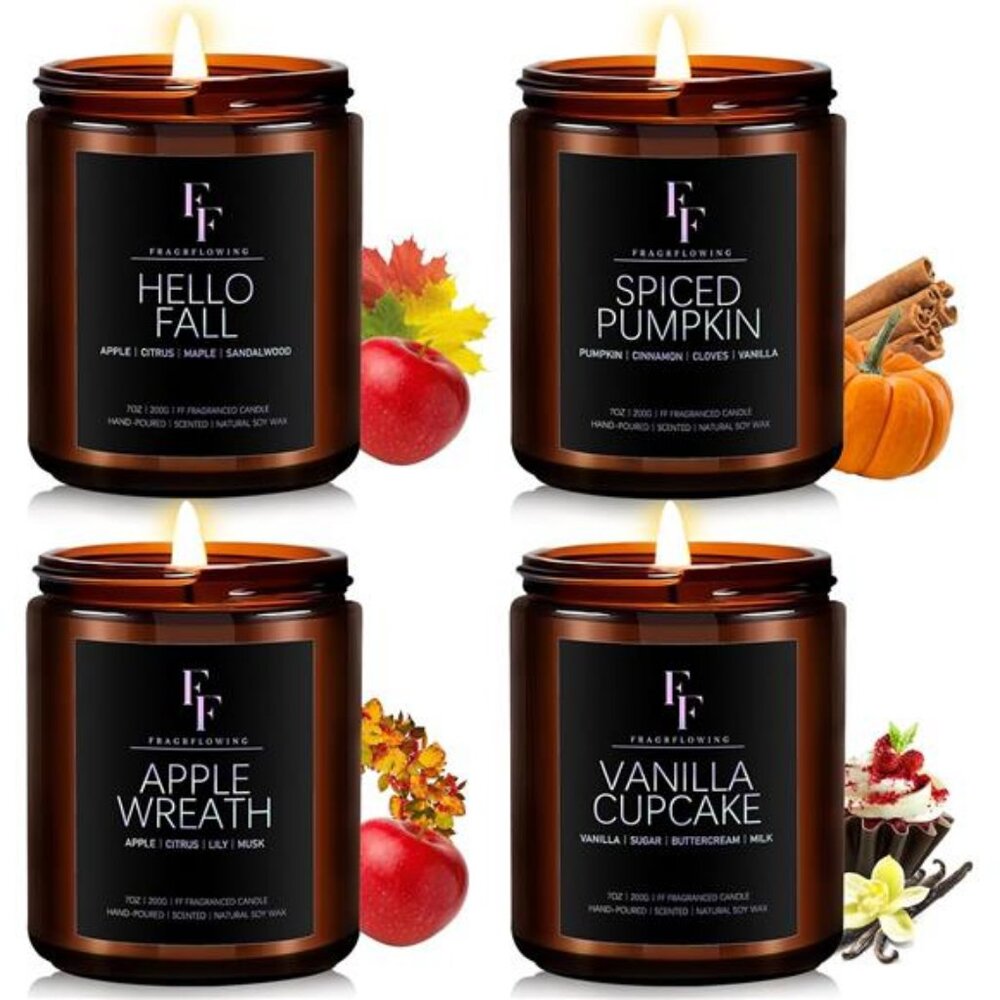 Fall Candles Set,‎ 4 Pack Candles for Home Scented Natural Soy Wax, Autumn Gifts